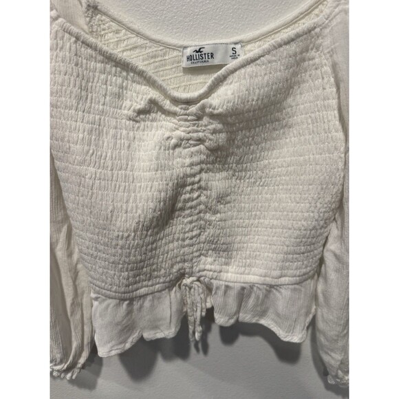 Hollister White Smocked Ruched Front Long Sleeve Ruffle Fairycore Sz Small - Picture 3 of 5